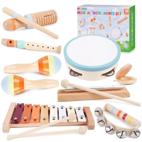 Image of Wooden Toddler Musical Instruments Set, Montessori 18 Month Old Baby Musical Toys, Kids Percussion Instruments Xylophone Maracas for Toddlers 2 3 4, Preschool Christmas Birthday Gifts for Girls Boys
