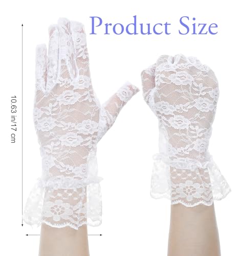 2 Pair White Lace Gloves for Women, Vintage Bridal Wedding & Opera Gloves, Tea Party Evening Prom Accessories3