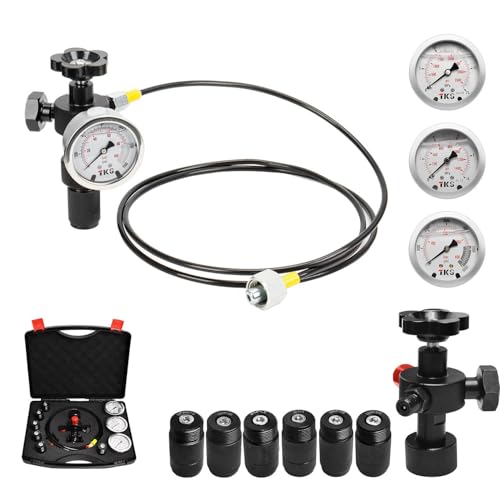 Kit de carga de acumulador de nitrógeno hidráulico con regulador, 3 calibres, manguera y válvula para una gestión eficiente del gas en aplicaciones industriales