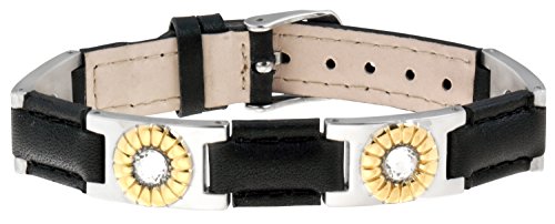 Sabona Black Leather Gem Duet Magnetic Bracelet