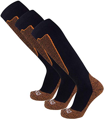 Pure Athlete Copper Compression Ski Socks – Warm Merino Wool, Over the Calf – Men, Women (3 Pack - Black, Large)