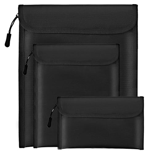 Lihengkong Fireproof Waterproof Document Bag 3-Pack Black 2000℉ Money Bag for Cash Passports ID Cards Social Security Card Protector Waterproof Zipper Pouch Fire Proof Bank Bag Document Holder