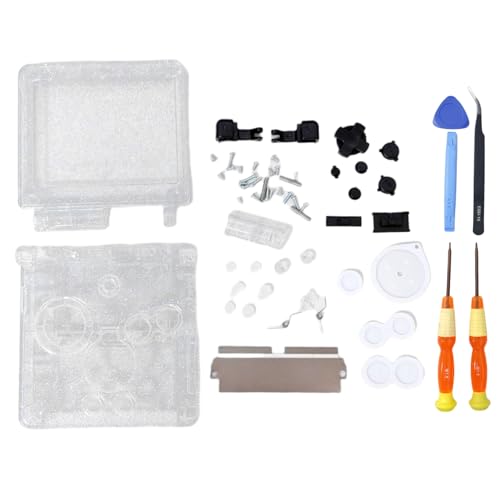Image of Hzxkqmil Replacement Full Shell Case Kit for Gameboy Advance SP Console | Custom Transparent Housing DIY Clear Cover with Buttons Screws Repair Parts + Screwdrivers Tools for GBA SP (Clear Sparkle)