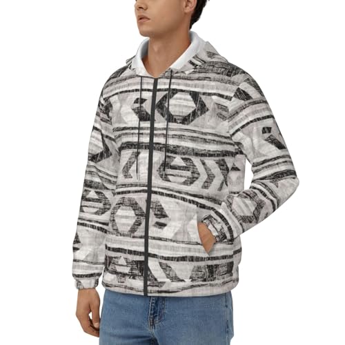 Sweat à capuche homme manches longues imprimé tribal gris vêtement décontracté