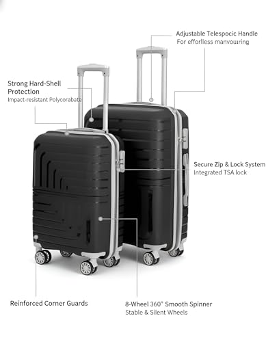 Image of Pro 8 Wheels Set of 2 (Cabin + Medium) Trolley Bags, Hard Case Polypropylene, 360º Wheeling Luggage for Men & Women, Suitcase for Travel, Trolley Bags for Travel (Black)