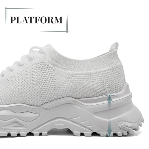 Women's Chunky Platform Sneakers Walking Tennis Mesh Shoes Lightweight Breathable Gym Comfort Work Sports Hidden Elevator Shoes2