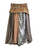 BAIMORE Women's High Waist Plaid Patchwork Pleated Hem A Line Denim Midi Skirt