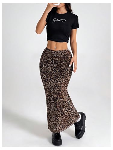 Women's Leopard Maxi Skirt Y2k Cheetah Mesh Skinny Bodycon Long Skirt4