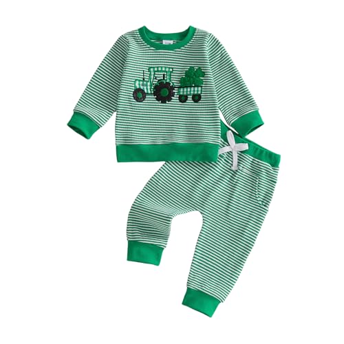 Image of Toddler Baby Boy St Patricks Day Outfit Infant Lucky Clover Sweatshirt Pants Set Little Kids Spring Warm Clothes