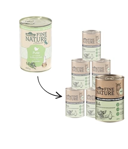 Dehner Fine Nature Katzenfutter, Nassfutter getreidefrei, für ausgewachsene Katzen, Pute, 6 x 400 g Dose (2.4 kg)