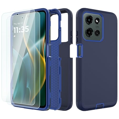 Migeko for Motorola Moto G 2025 Case: with 2 Pack Glass Screen Protector, 3-Layer Full-Body Strong Protection Shockproof Cell Phone Cover Case for Moto G 5G 2025, Dark Blue