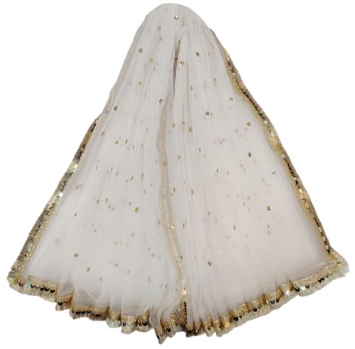 Image of Navti Creations Women's Lightweight Net Dupatta With Sequence Embroidery & Kiran Border (Length 2.25m)