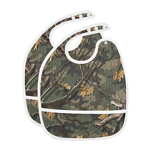 Image of MCHIVER Woods Camouflage Baby Bibs for Girls Boy Waterproof Baby Drool Bibs with Pocket Adjustable Snaps Feeding Bibs for Newborns Infants Toddles 2 Pack
