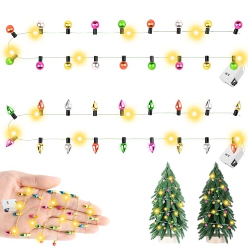 owlfun 2 Stück wichtel Lichterkette Miniatur Led 1M wichtel zubehör Weihnachten, wichtelhaus puppenhaus zubehör für Weihnachtsdeko Puppenhaus Möbel