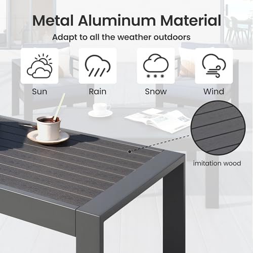 Image of Outdoor Conversation Sets, Aluminum Patio Couch with Outdoor Coffee Table, All-Weather Metal Patio Couch with 5 inch Thick and Soft Cushion and Wide Arm, Outdoor Sofa Sets for Balcony, Porch, Dark Gray