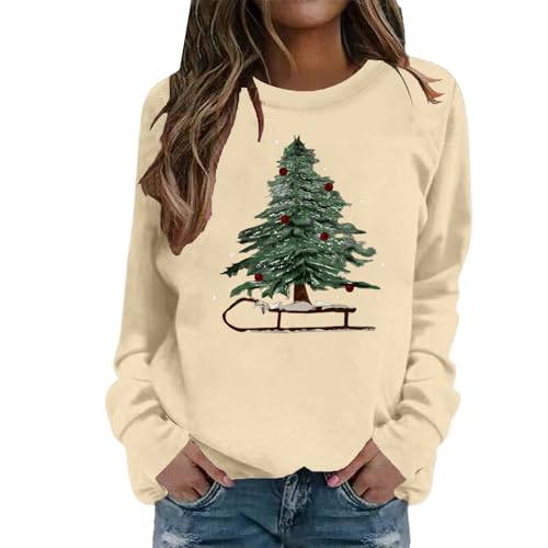 Generisch Damen Weihnachts-Sweatshirt mit Tannenbaum auf Schlitten -...
