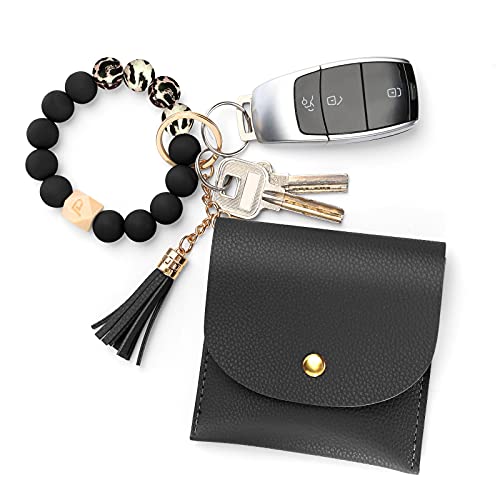Keychain Wristlet, Key Ring Bracelet with Gift Box, PL Silicone Tassel Wristlet Keychain Ring Bangle for Women with Coin Purse