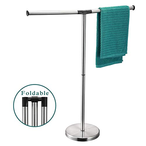 ALHAKIN Free Standing Towel Rack Stand with 2 Foldable Arms for Bathroom, Stainless