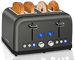 SEEDEEM Toaster 4 Slice, LCD Display, 6 Shade Settings, 1.5'' Wide Slots, Digital Stainless Toaster for Bagel, Defrost, Reheat, Dual Control, Removable Crumb Tray, 1500W, Dark Metallic