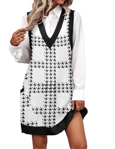 Image of Zeagoo Womens Sweater Vest Dress Pattern Knitted Pullovers Sweaters V Neck Tank Sweater Dress with Pockets
