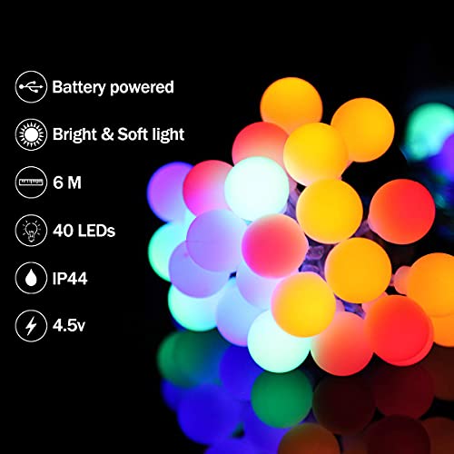 Mobxpar Lichtketting met bol, 6 m, 40 leds, kerstverlichting, voor binnen en buiten, ideale decoratie voor feest, tuin, balkon, kinderkamer, bruiloft, enz. (meerkleurig) - Image 4