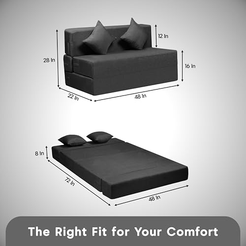 Image of Amazon Brand - Solimo 2 Seater 4 * 6 Jute Fabric Washable Cover Sofa Cum Bed with 2 Cushion 2 Seater Double Foam Fold Out Sofa Cum Bed (Finish Color - Grey Delivery Condition - Pre-Assembled)