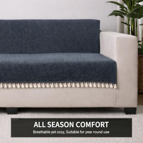 Image of STITCHNEST Beige Chenille Sofa Cover 24x60 Inch - Soft, Durable & Textured Fabric with Tassels | Full Coverage Sofa for Living Room, Bedroom, or Drawing Room