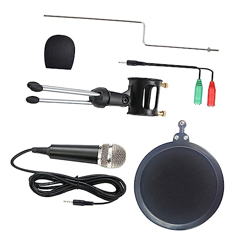 Hemoton Condenser Microphone with Tripod Stand Spray Filter and Audio Cable for Vocal Recording and Streaming Black