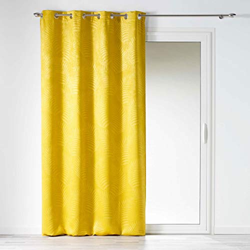 Douceur d'Intérieur Blackout Curtain with Eyelets Tropical Velvet, yellow, 140 x 240 CM, W 55.1" x L 94.5" (1 Panels)