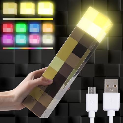 Saderoy Light-up Wall Torch - Batteries & USB Pluggable Night Lamp - Hand Held or Wall Mount Lighting Torch 7-Color Night Light
