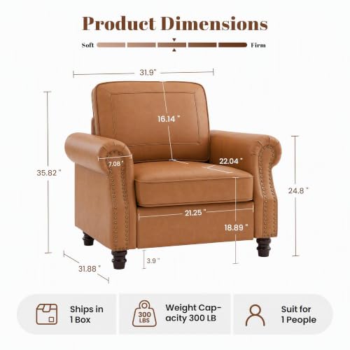 Image of Kingfun Faux Leather Accent Chair with Rolled Arms,Cream