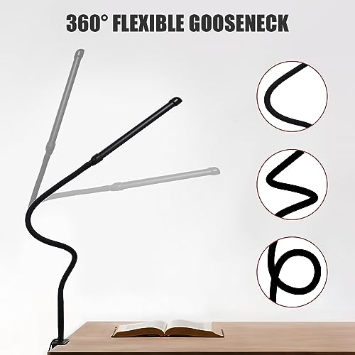 led desk lamp with clamp clamp light with adjustable color modes clip on light with long flexible gooseneck eye care lamp clamp for study work home office black 12w