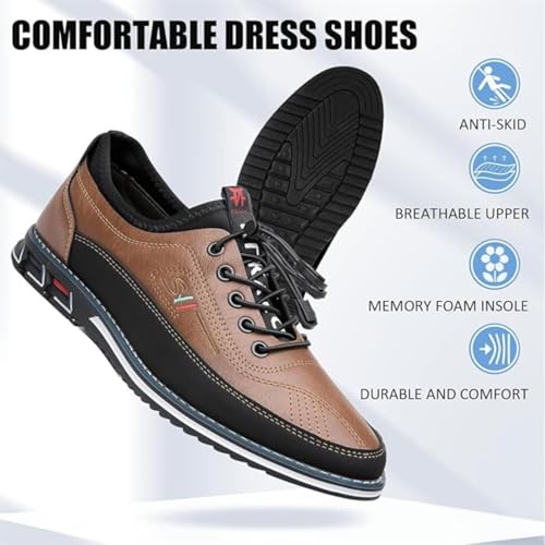 Mens Leather Loafers Business Dress Oxfords Casual Oxfords Lace-Up Lightweight Walking Sneakers Derby Shoes Comfortable Brown2