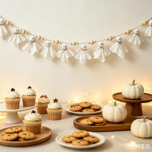 7 Ft White Fabric Cute Ghost Style Halloween Mantel Decor for Indoor Wall - image 5