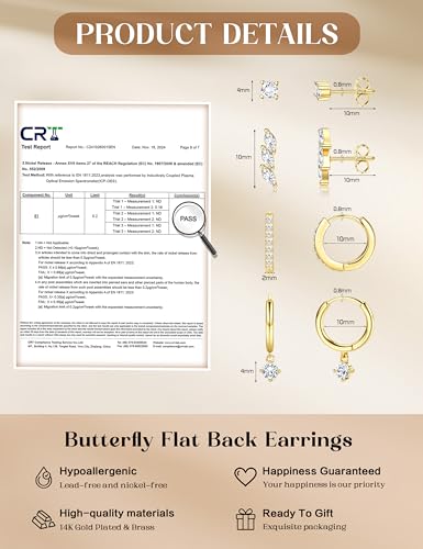 Florideco 925 Sterling Silver Earrings for Women Trendy Hypoallergenic Small Gold Hoop Earrings 14K Gold Plated Stud Earring Sets for Multiple Piercing CZ Ear Cuff Cartilage Earring Stacks2