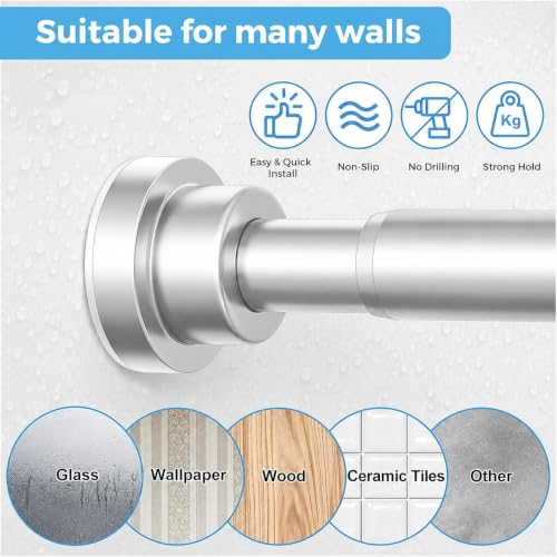 Image of JD FRESH 155 to 295 Cm Extendable Curtain Rod Holder Non-Drilling /Anti-Skid Spring Pull Rod /Stainless Steel Rust Proof Shower Curtain Rod /Window Curtain Rod / (Silver)