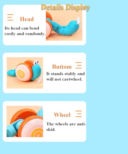 Image of Pull String Crawling Snail, Funny Wriggly Snail Toddlers Walking-Learning Toy Pull and Push Baby Toy with Lights Effect (Blue-Orange)