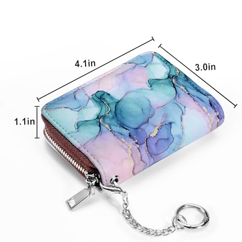 Image of Mayski Credit Card Holder, Zipper Credit Card Wallet for Women, Small Accordion Card Cases Holder, KeyChain Wallet, Business Card Holder, Pink Marble