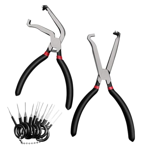 37960 Electrical Disconnect Pliers?8inch Automotive Tools Electrical Connector Pliers for Cars,Fuel Line Petrol Clip Pipe with 8 Pcs Terminal Removal Tools (1*Black60°+1*Black straight)