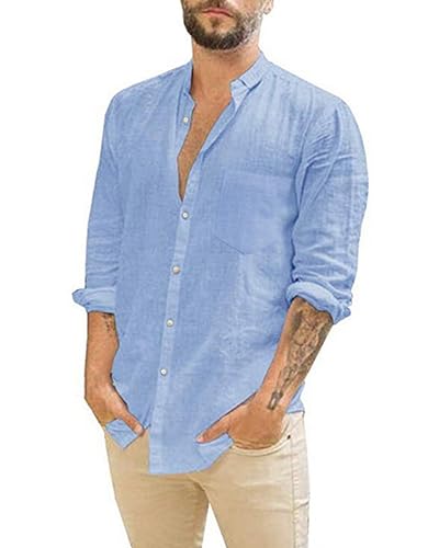 LVCBL Herren Shirt Männer Freizeithemd Langarm Sommer Strand Hemd Hellblau L LVCBL Herren Shirt Männer Freizeithemd Langarm Sommer Strand Hemd Hellblau L