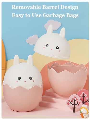 Image of Cute Mini Trash Can with Lid Rabbit small trash can 0.4 Gallons Desktop Garbage Can for Desktop, Bedroom, Offices, Waste Basket for Dressing Table and 60 Bags
