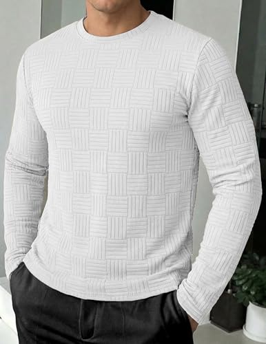 Image of JMIERR Mens T-Shirt Casual Stretch Solid Crewneck Short Sleeve Tees Textured Shirts