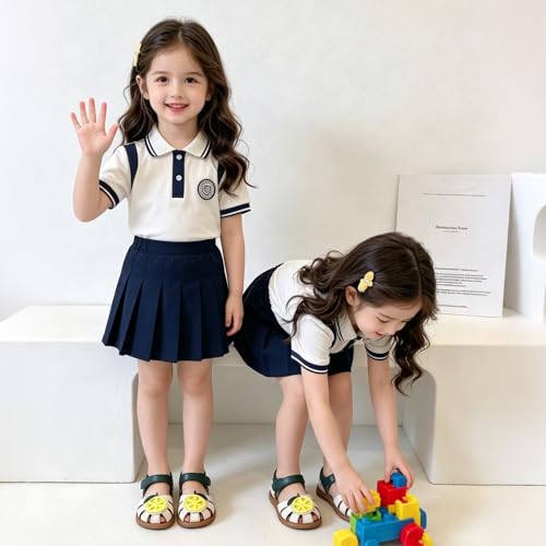 Image of Toddler Girl Sandals with Flower, Breathable Leather kids Closed Toe Sandals, Soft Rubber Non-Slip Summer Shoes for Little Girls 2-7 Years