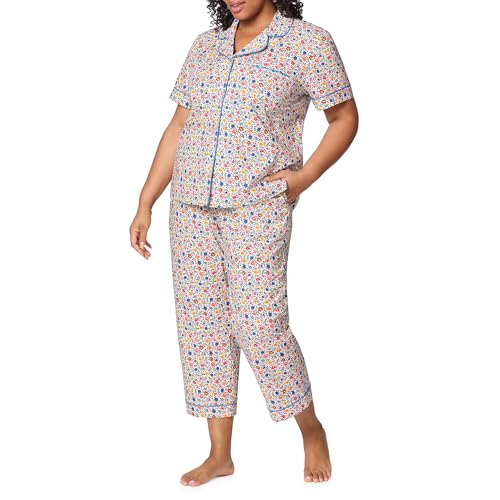 Image of Bed Head PJs Womens Matching Pajamas - Soft Organic Cotton Button Down PJ Shirt & Cropped Pants Set - Loungewear & Sleepwear