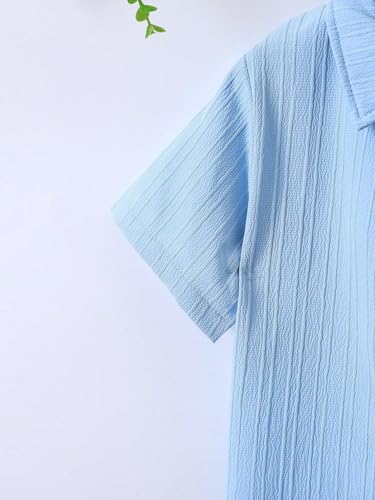 Image of SweatyRocks Boy's 2 Piece Summer Vacation Outfits Short Sleeve Collar Button Down Shirt and Shorts Clothing Set