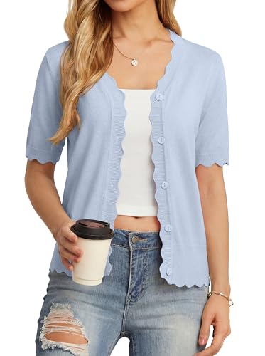 Image of GRECERELLE Summer Short Sleeve Cardigan for Womens Lightweight Cropped Knit Sweater Shrug