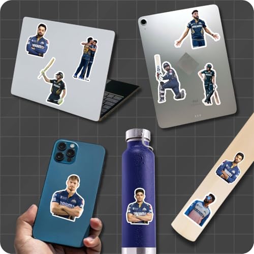 Image of Gujarat GT Stickers - Pack of 25 | Waterproof Vinyl GT Cricket Stickers for Laptop, Phone, Water Bottle, Bike, Car, Notebook | Self Adhesive Glossy Sticker Pack 2026