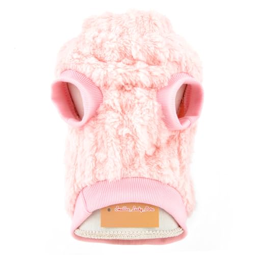 SMALLLEE_LUCKY_STORE Süßer Sherpa-Fleecepullover für kleine Hunde, weicher Welpenpullover mit D-Ring, dehnbares Sweatshirt, Winter, Herbst, Yorkie, Chihuahua, Kleidung, Rosa, Größe S