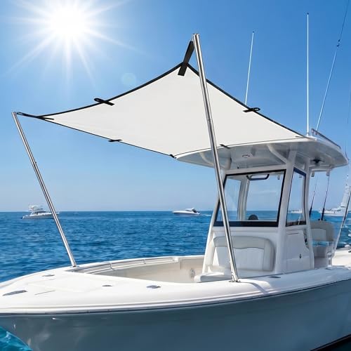 Chonway 4x5x6ft Boat Sun Shades Canopy Marine Awning Waterproof Boat T Top Canvas Replacement Center Console Sunshade Extension 600D Oxford Cloth for Outdoor Fishing Yacht (Not Included Rods)