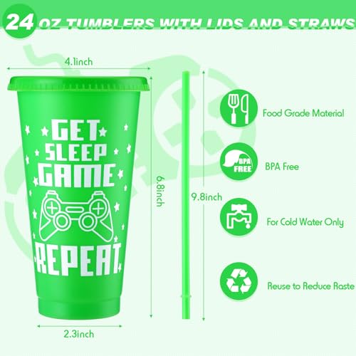 Mifoci Video Game Plastic Cups with Lids and Straws Reusable Tumbler with Lid and Straw Cute Iced Coffee Travel Cups Mug Water Bottle for Adult Kid Gaming Birthday Supplies(Multicolor,24 Pcs) - Image 3